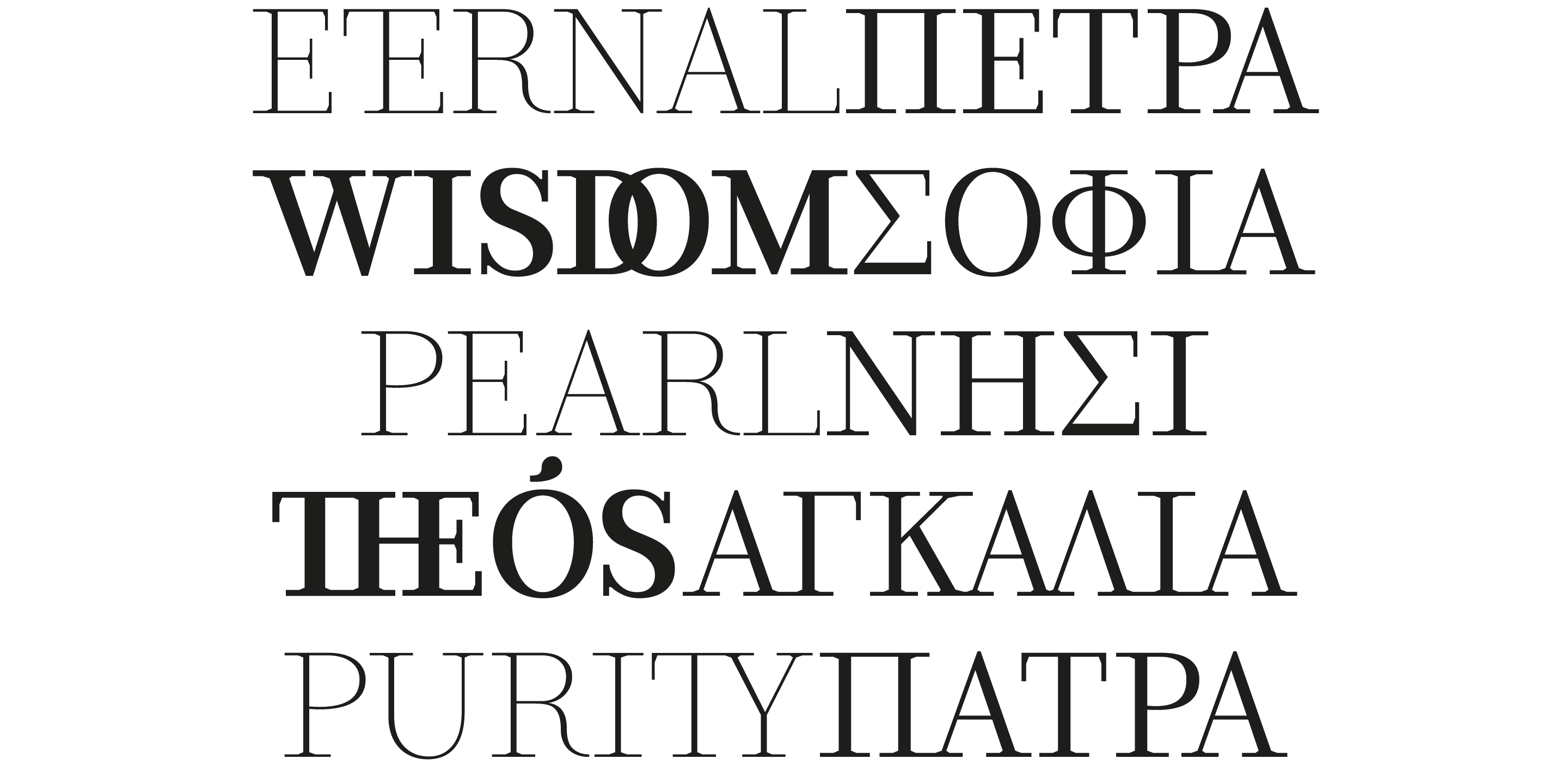 MF Corinthe font weight variations, typographic rhythm and contrast.